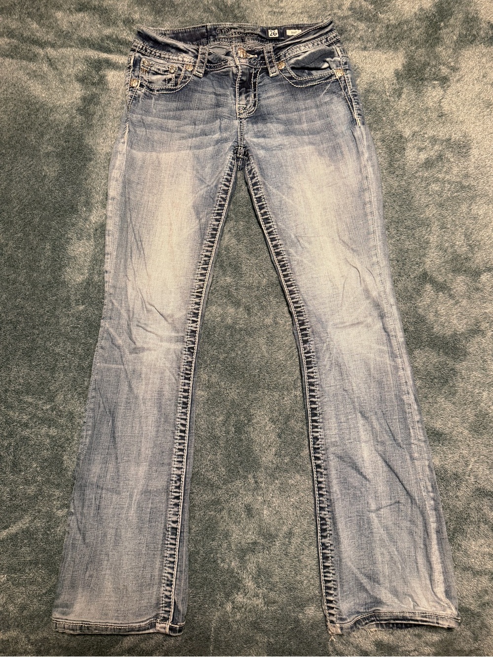Miss Me Y2K Mid Rise Aztec Light Wash Bootcut Jeans Size 26 Western Cotton